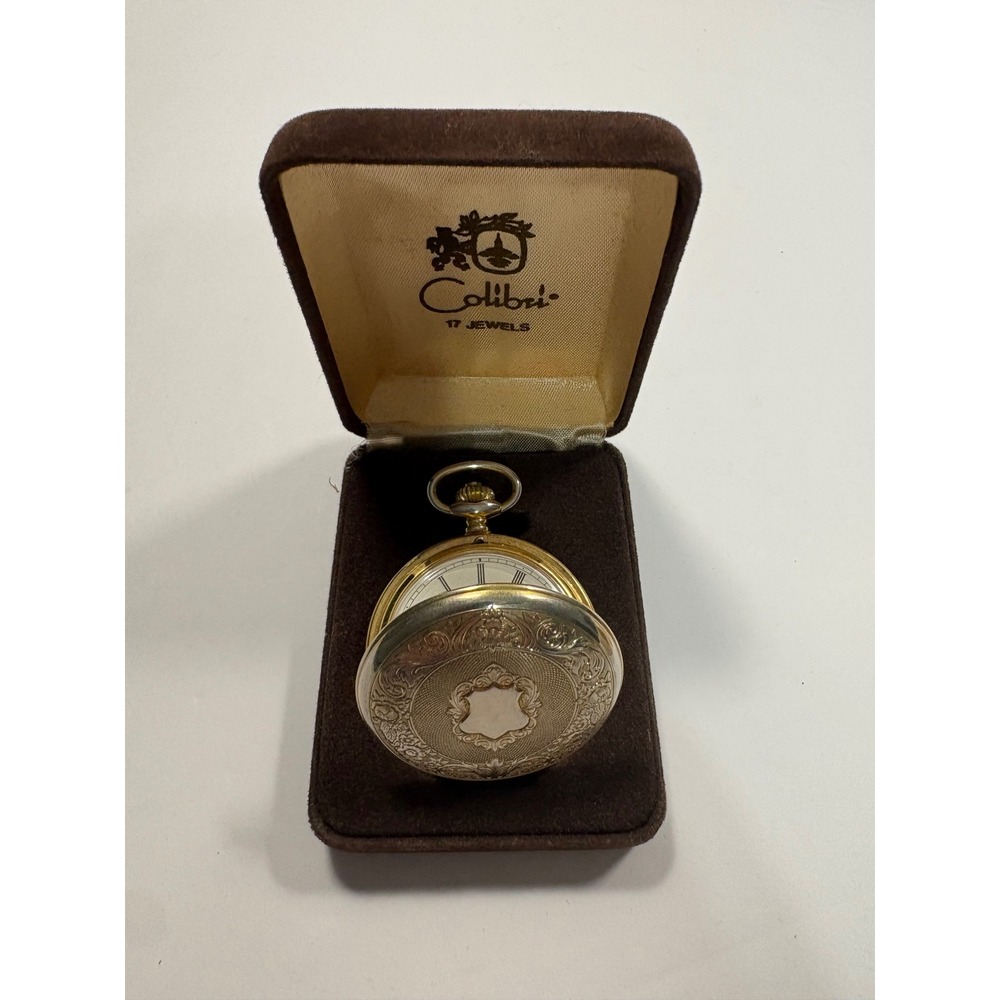 Colibri Vintage Pocket Watch TwoTone Hunter Case Swiss Quartz Day Date Roman Num